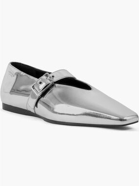 Metallic Silver Pointed Mary Jane Flats